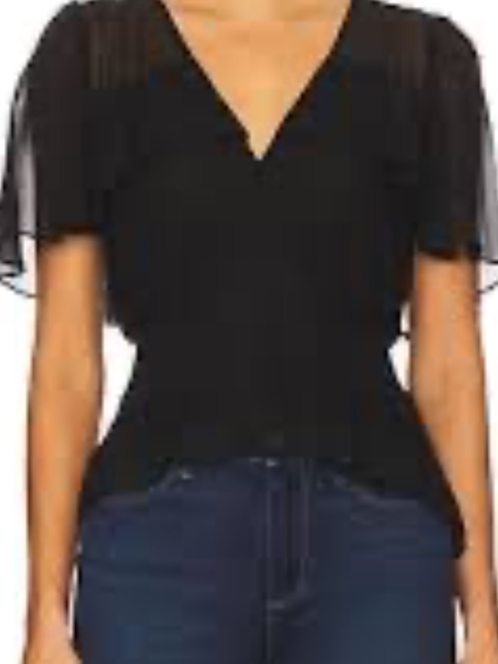 PAIGE Black V-Neck Flutter Sleeve Blouse 100% Silk